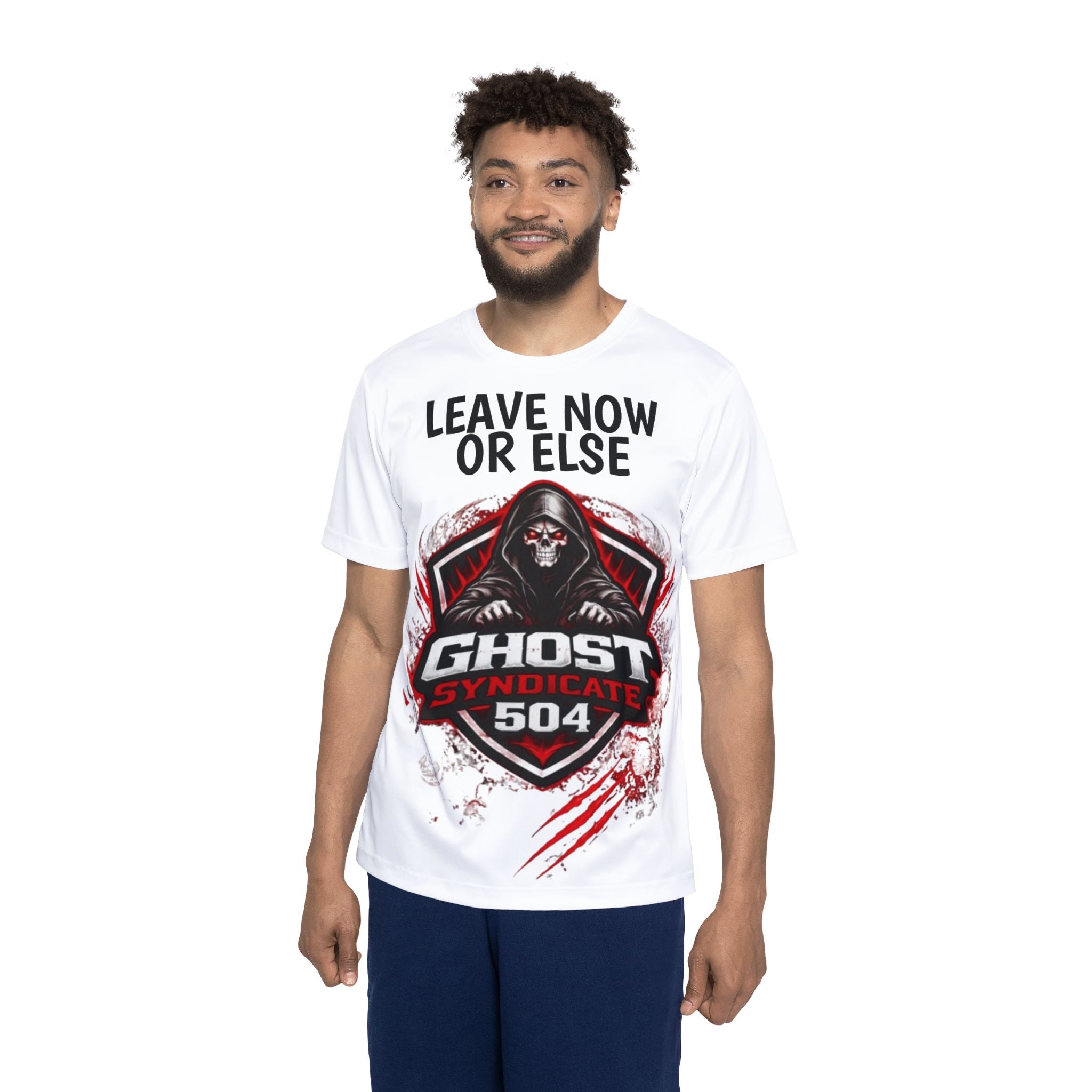 Ghost Syndicate 504 Men's Sports Jersey - 'Leave Now or Else' Graphic